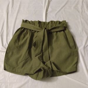 Women's Shein  Paper Bag Shorts, sz S, Olive Green, Preowned